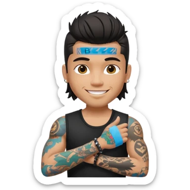 a pretty bratz guy with mullet and a sleeveless black top with tattoos on arm sticker