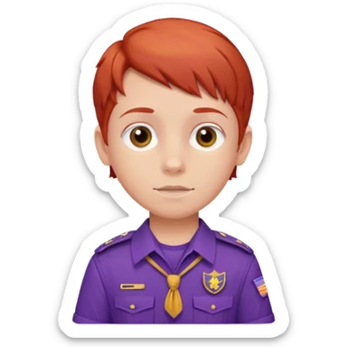 red haired scout kid with purple uniform sticker