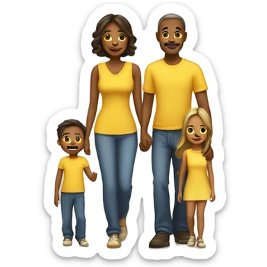 Yellow family of Mom and dad with son and daughter  sticker
