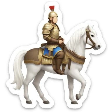 an mongolian soldier  with white skin and brown armor on a horse from the side sticker