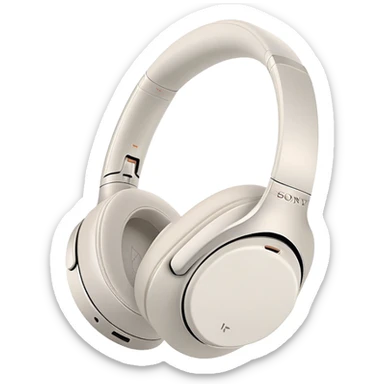 White Sony WH-1000XM4 headphones with minimal design, over-ear style with subtle Sony branding sticker