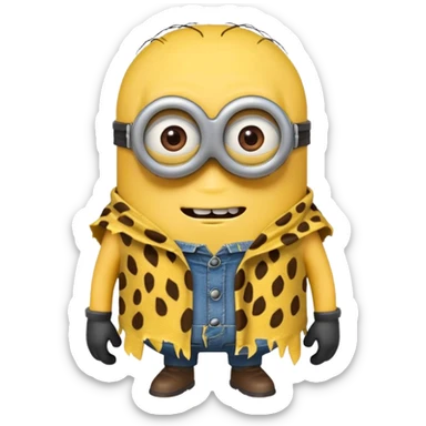 a minion wearing ancient animal skin cloth sticker