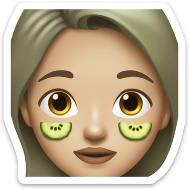 Girl with freackles Brown hair and white skin wears skin care mask Thats Green and pickle on her closed eyes sticker