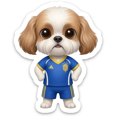 white and light brown shih zhu wearing a Panama soccer jersey v neck 2026 work cup sticker