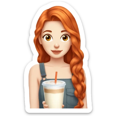 Beautiful fair skin long orange red hair girl brown eyes fair skin girly beautiful drinking straw iced ice coffee clean white beautiful sticker