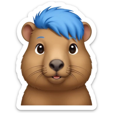 Capybara with bule head hair, standing sticker