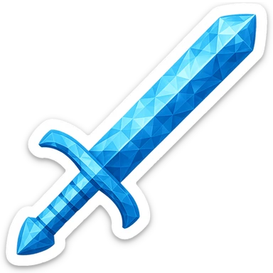 Transform the greatsword into a diamond version, matching the color, faceted texture, and shine of the diamond chestplate reference. Keep the exact shape and proportions of the original greatsword. Transparent background. The style should reflect a diamond faceted look with shine and clarity. sticker