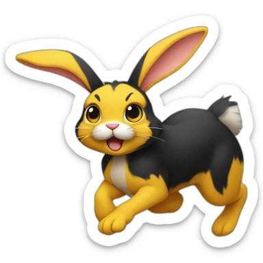 fierce looking black and yellow colored bunny running to the right sticker