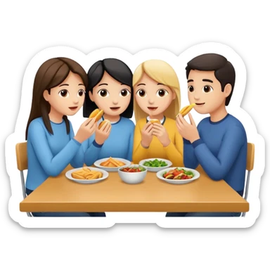 friends eating lunch, face each other, indoor, three people sticker