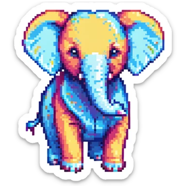 Cocofanto elephanto, pixel art style, cute and playful, small sprite, bright colors sticker