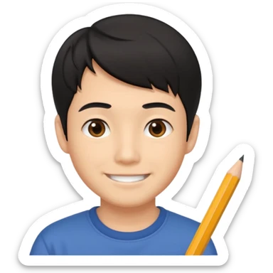 quero um personagem masculino japones, de pouco cabelo e sorrindo com um lapis na mao sticker