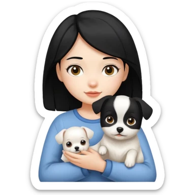 Girl with white small dog and girl has black hair  sticker