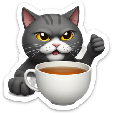 Angry cat sipping tea sticker