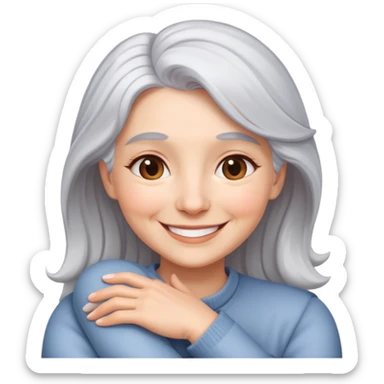 silver-haired lady smiling and hugging sticker