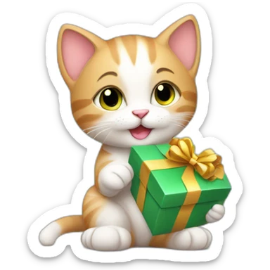 cute kitten with a gift in his paws sticker