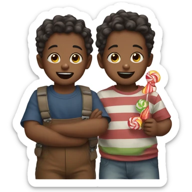 Two toddler boys full of candy sticker