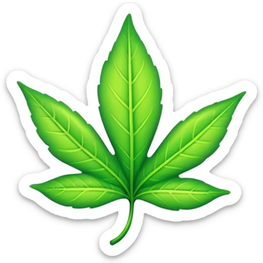 A neon green leaf emoji, iPhone emoji style, glossy and smooth, cartoonish, vibrant neon green color, high detail, simple and cute design, isolated on white background, centered c

 sticker