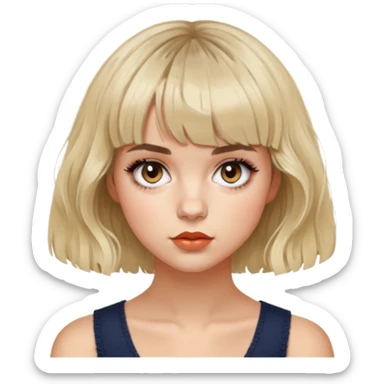 Taylor LaShae with editorial short french bob haircut tousled textured messy wavy hair short blunt baby bangs fringe sticker