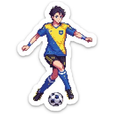 anime soccer player inspired by Blue Lock, dynamic pose, blue and black uniform sticker