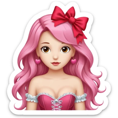 Girl with red bow on her head and pink corset sticker