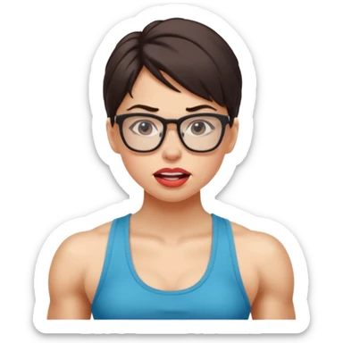 Girl, glasses, biting lips, muscular, pulling off tank top sticker