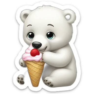 Baby polar bear eating ice cream white background sticker