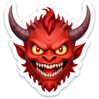 red horned demon with evil grin sticker