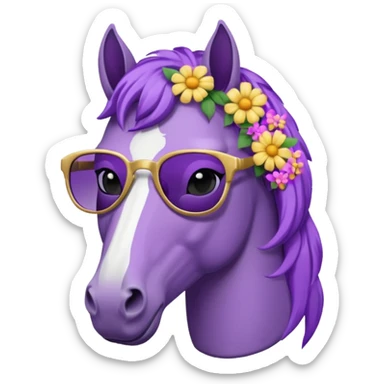 Purple horse wearing sunglasses and flowers on hair
 sticker