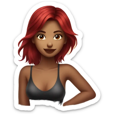 short dark and red hair reflection beauty girl on the beached  sticker