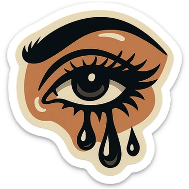 Make the eyebrow beautiful and thick as in the original version, with shadows and highlights. Add a little tear in the eye. Use retro stickers style with clear black outlines, no gradients, only sharp color transitions. sticker