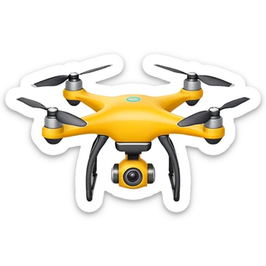 Cute toy drone sticker, small quadcopter, colorful body, simple design, soft shadow, white outline, flat vector style, cartoon illustration, isolated on transparent background with 4 wings sticker