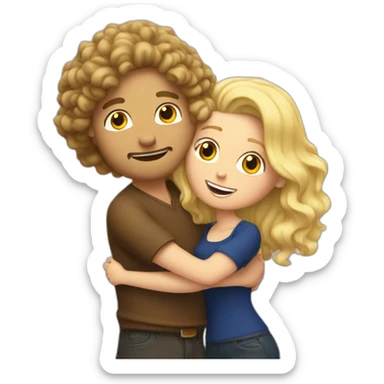 White Man with long dark curly hair hugging a blonde curvy woman sticker