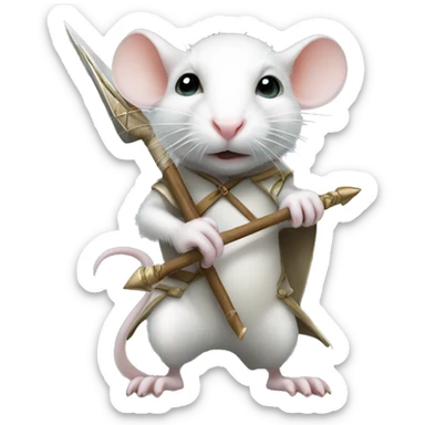 White Rat holding a spear while standing on 2 feet sticker