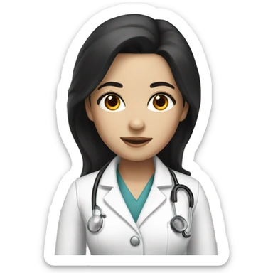 female doctor with long black hair and white skin and brown eyes sticker