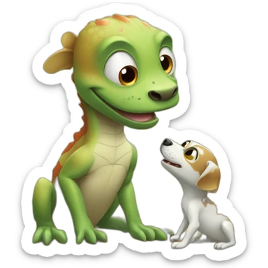Lizard playing with dog sticker