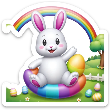 easter rainbow inflatable bouncy bunny sticker