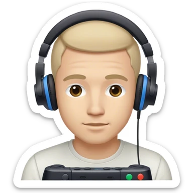 Muchacho guapo con audífonos jugando playstation sticker