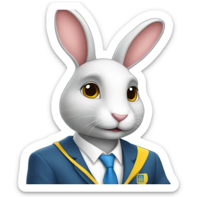 A rabbit student in a suit in the color of the Ukrainian flag in a square academic cap sticker