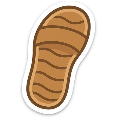 Edit the image to depict a sandal sole with a single strap, minimal detail, viewed from the bottom and matching the angle of the reference image, in emoji style. sticker