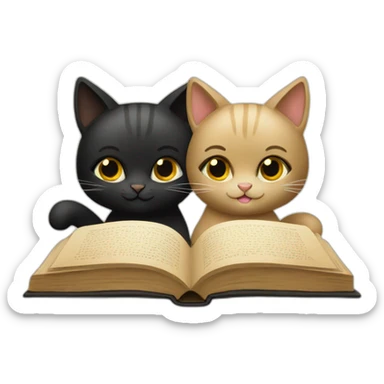 Beige and black cats reading book sticker