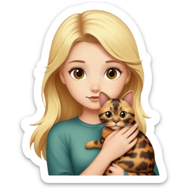 Blonde girl holding tortoiseshell cat sticker