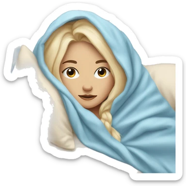 pastel blue blonde girl covered in blankets and lying on a pillow sticker