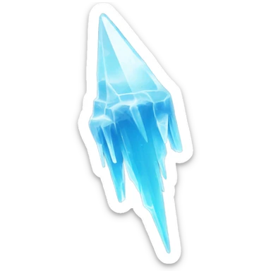 A tall, sharp spike of ice rising from the ground, made of clear, jagged ice shards with a frosty blue glow, surrounded by drifting snowflakes. sticker