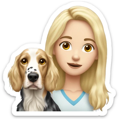 Blonde girl with english setter portrait sticker
