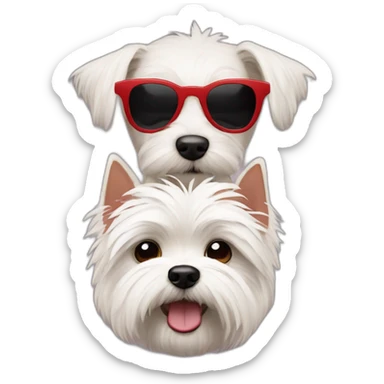 Chico con pelo de punta y gafas rojas con un perro westie sticker