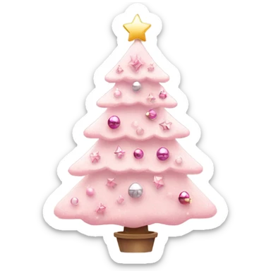 pretty light pink christmas tree with decorations  sticker