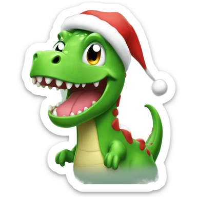 Happy green Dino wearing a Santa hat sticker
