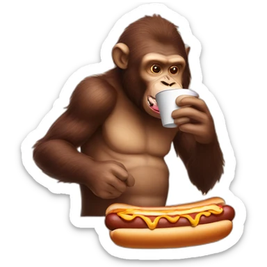 ape eating hot dog with capuccino sticker