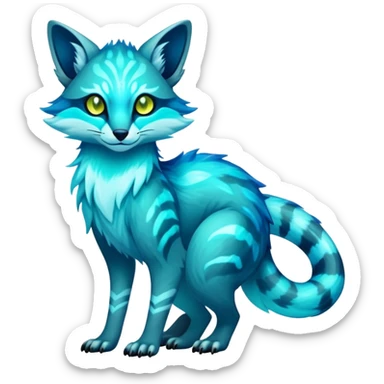 Exotic futuristic bioluminescent translucent transparent lush warm-colored neon-glowing iridescent Fakémon-Fionbri-Vernid-Sergal-Genet-creature (full body) sticker