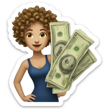 Curly European Girl and money sticker